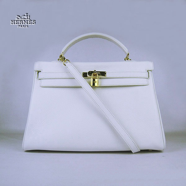 6308 Hermes Kelly 35 centimetri Togo Leather Bag Bianco 6308 oro Hardware
